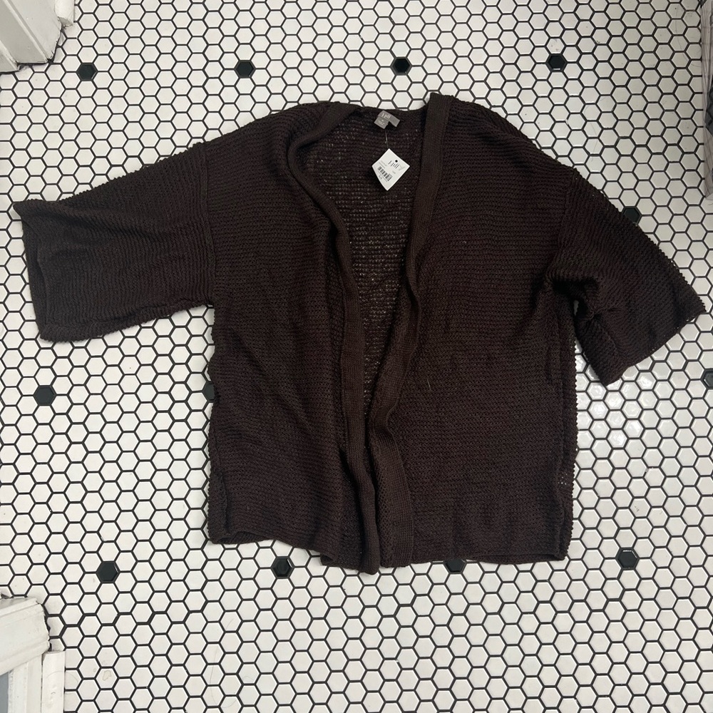J Jill chocolate knit open front 3/4 sleeve cardigan sweater size medium